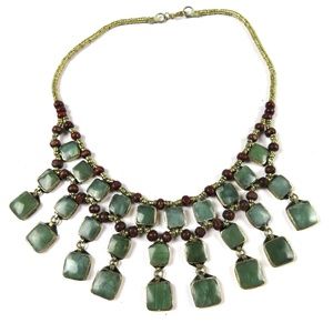 Chunky 17" bib fashion Necklace with green beads handmade in Pakistan